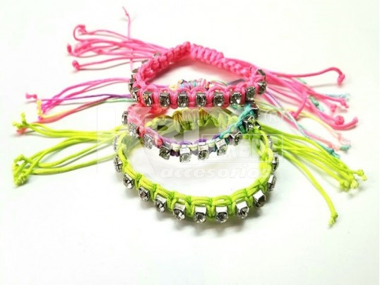 Pulsera cordón fluo con strass x unidad