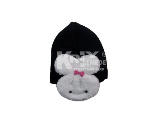 Gorro de lana con conejo de peluche x unidad