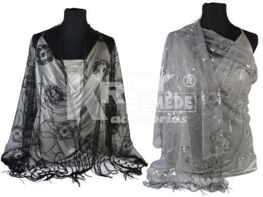 Pashminas de tul liso bordado con lentejuelas