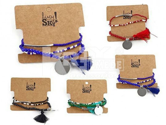 Set pulseras moneda y borla x3u